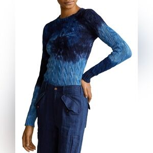 Polo Ralph Lauren Cotton Cable-Knit Tie-Dye Blue Sweater Sz M